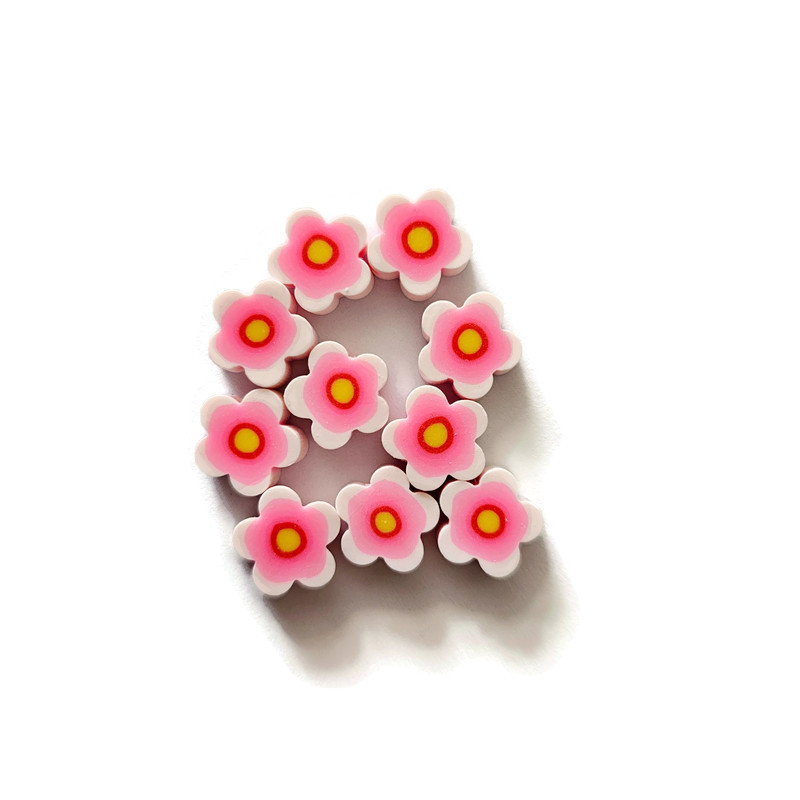 Polymeer Kralen Bloemetjes Roze-Wit